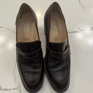 Joan & David Dark Brown Croc-Embossed Loafers, Size 39